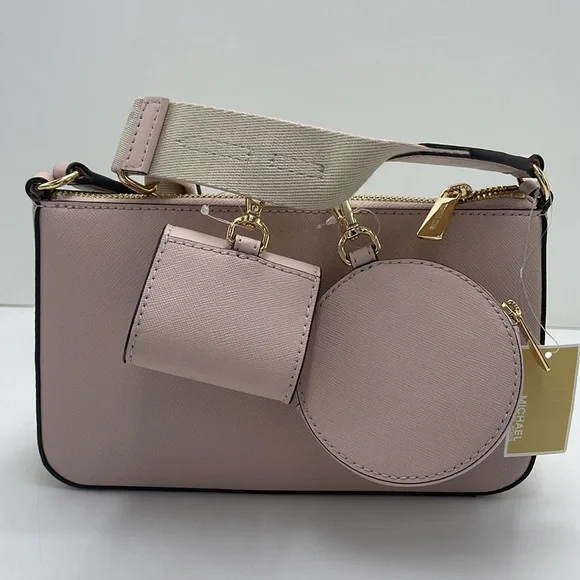 MICHAEL KORS Jet Set Saffiano Leather Crossbody Bag with Case for Apple AirPods - Picture 13 of 16